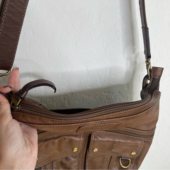 Fossil Morgan Traveler Zip Top Brown Leather Crossbody Shoulder Bag - Picture 8 of 15